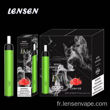 2000puffs vaporisateur jetable stylo vape avec filtres